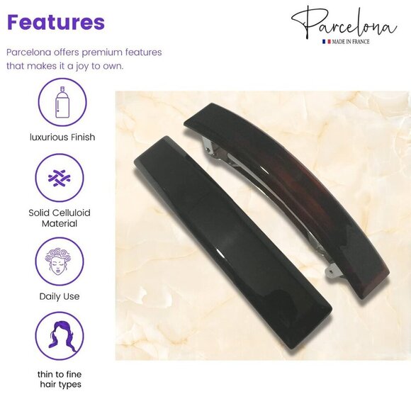 French Hair Clips Set of 2 Black Shell Brown Celluloid Strong Hold Barrette main image 7